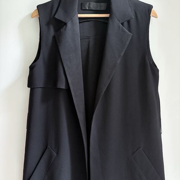 JENNI KAYNE Black Tuxedo Style Sleeveless Trench Vest Small Longline Minimalist - Picture 2 of 15
